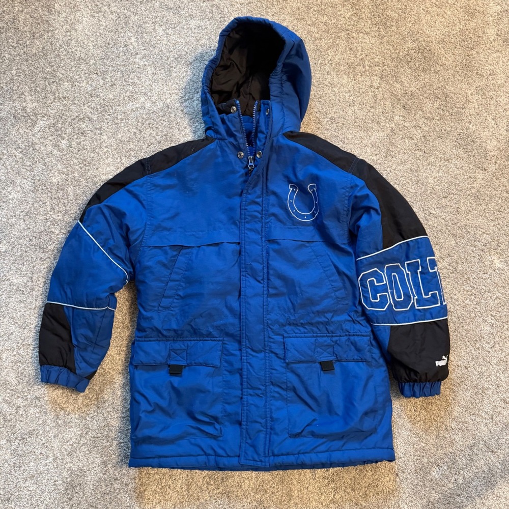 Puma NFL Indianapolis Colts Youth Medium 10-12 Hooded Winter Parka Jacket Blue